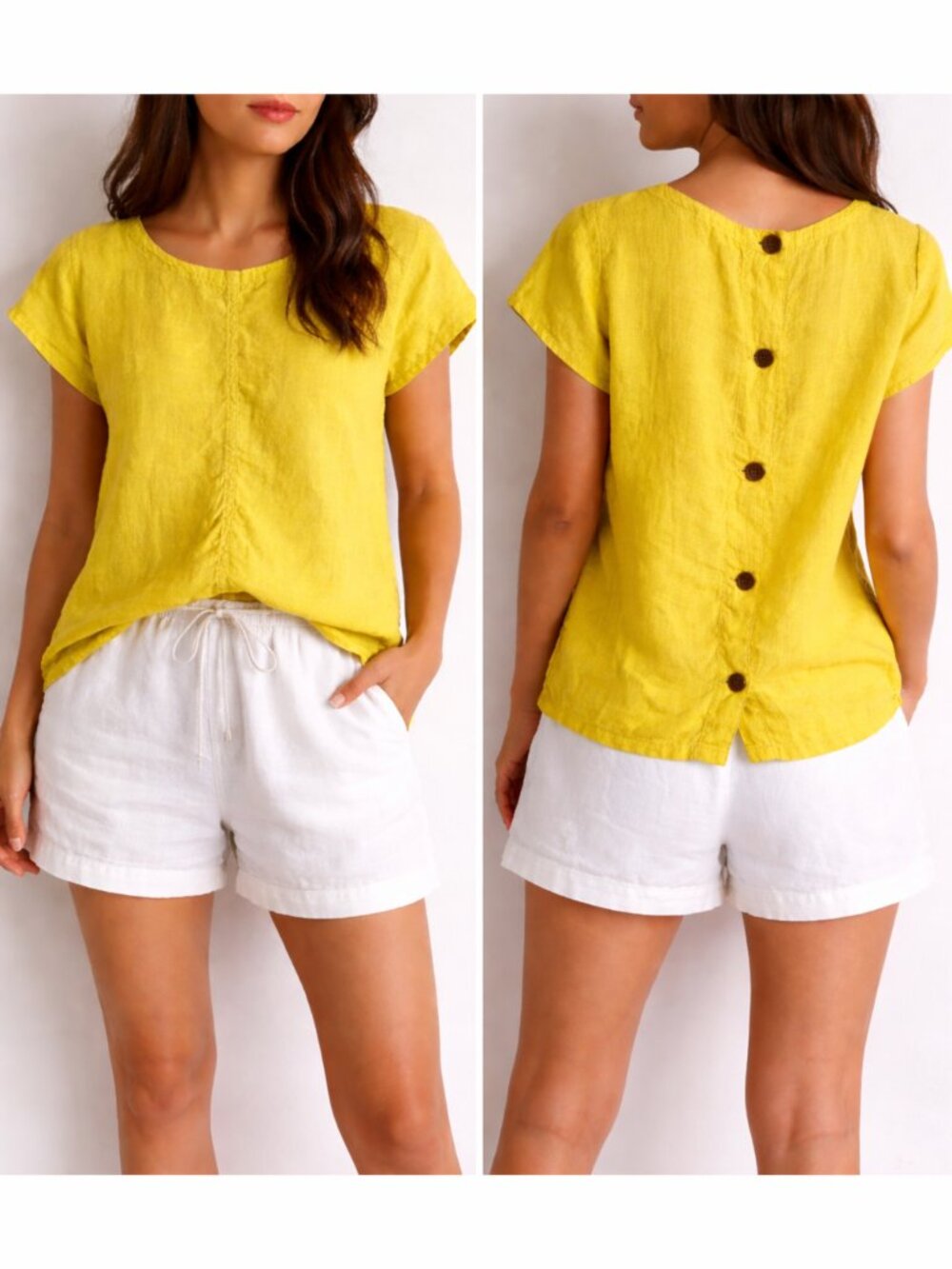 Cynthia Rowley Lime Green 100% Linen Size M Button-Side Top Preppy Minimalist